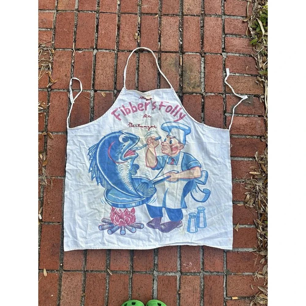 Apron chef cook Retro Fibbers Folly At Work kitchen novelty and Chefs Hat Vintag